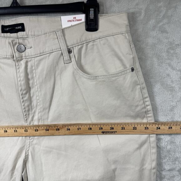 Lucky Brand NEW Mens Pants 410 Athletic Straight 38X30 Beige Stretch Zipper Logo - Picture 9 of 15